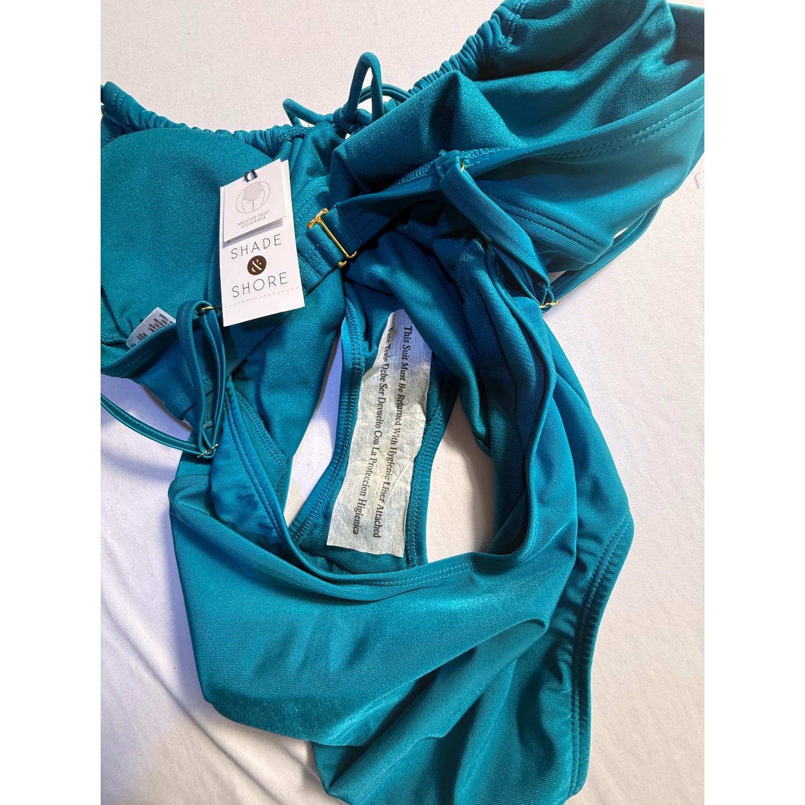 Shade & Shore Womens Teal Blue Cinched One Piece Swimsuit Size S 4-6 Nwt — image 7 of 7